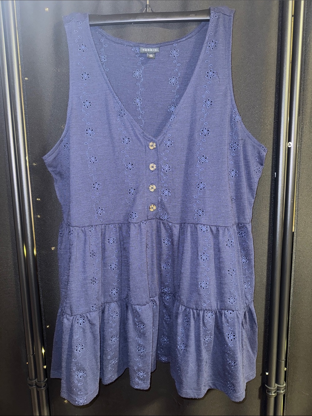 torrid Navy Eyelet Tiered V-Neck Tank